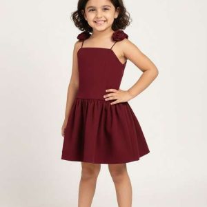 girls maroon cotton dress