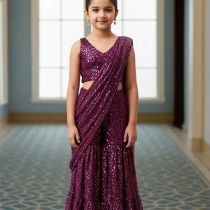 girls purple georgette sequin fusion set