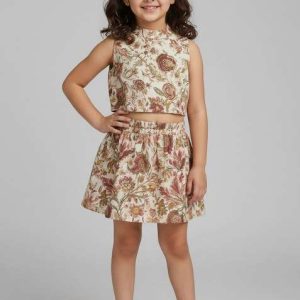 girls multicolor cotton floral printed dress