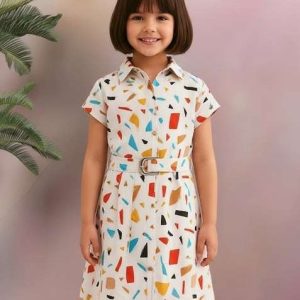 girls white abstract print poplin dress