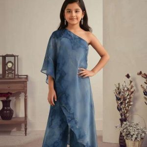 girls blue floral print jumpsuit