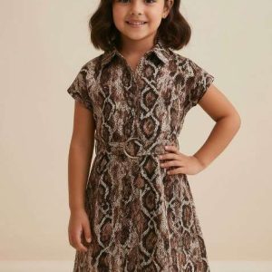 girls black abstract print poplin dress