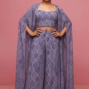 girls multicolor abstract print chiffon fusion set