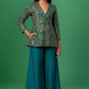 girls turquoise blue brocade sharara set