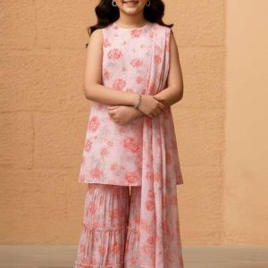 girls lavender floral print kurta set