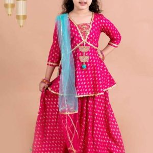 magenta printed lehenga with blouse with dupatta (set of 3)