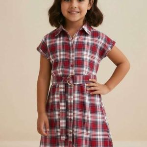 girls red checked cotton dress