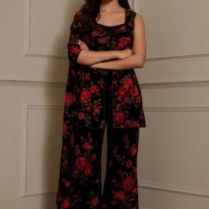 girls black embroidered georgette kurta set