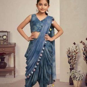 girls blue floral print fusion set