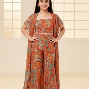 girls multicolor floral print crepe fusion set