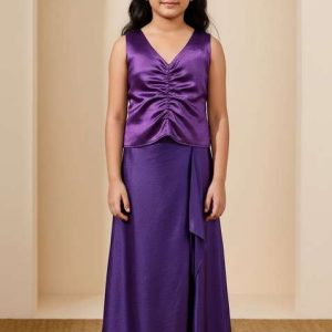 girls purple foil print satin fusion set