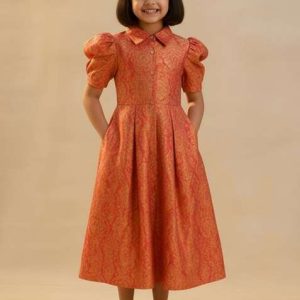 girls peach brocade dress