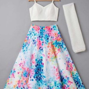 girls multicolor floral print rayon lehenga set
