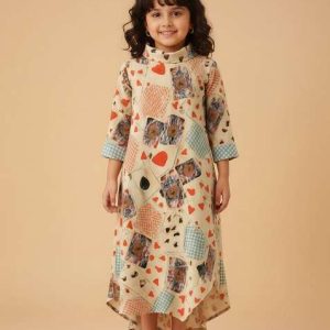 girls multicolor abstract print cotton dress