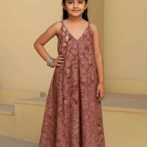girls rust floral print cotton dress