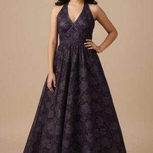 girls purple embroidered net fusion set