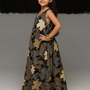 girls green floral print cotton dress