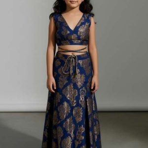 girls navy blue brocade fusion set