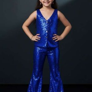 girls navy blue sequin georgette sharara set