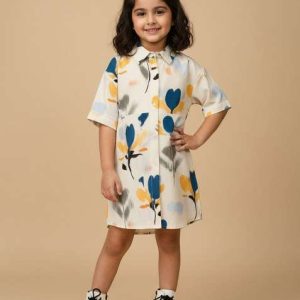 girls white abstract print cotton dress