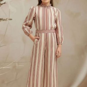 girls white striped poplin jumpsuit