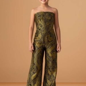 girls black and gold brocade co ord set
