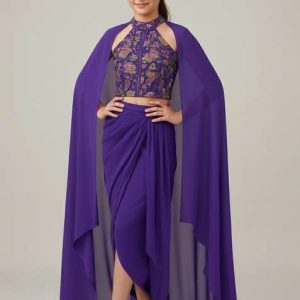 girls purple floral print viscose fusion set