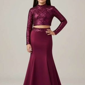 girls wine sequin georgette fusion set