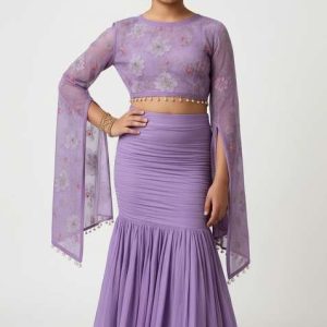 girls light purple embroidered tissue fusion set