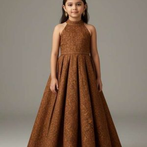 girls rust brown embroidered net fusion set