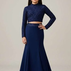 girls blue sequin georgette fusion set
