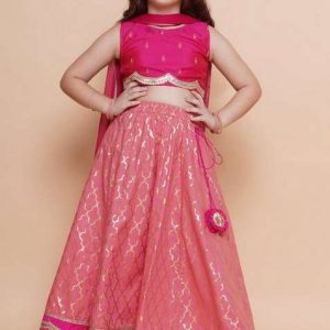 pink printed lehenga with blouse and dupatta (set of 3)
