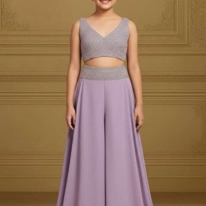 girls lilac embellished georgette fusion set