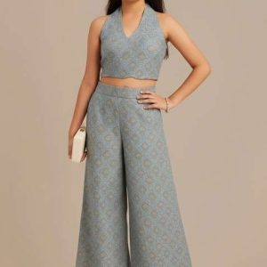 girls silver brocade fusion set