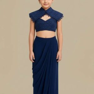 girls blue embellished georgette fusion set