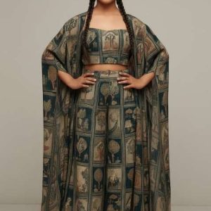 girls multicolor figure print georgette fusion set