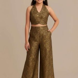 girls brown brocade fusion set