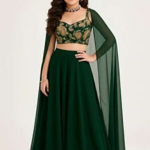 girls dark green embroidered georgette sharara set