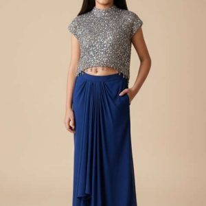 girls blue sequin crepe fusion set