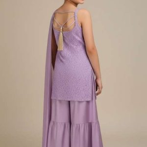 girls purple embroidered georgette kurta set