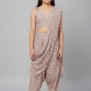 girls pink abstract print fusion set