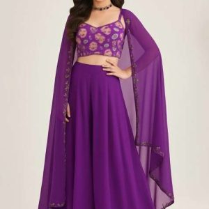 girls purple embroidered georgette sharara set