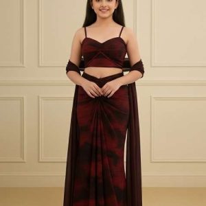 girls multicolor abstract print pleated lurex fusion set