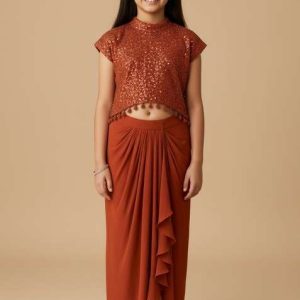 girls orange sequin crepe fusion set