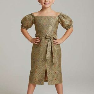grey brocade fusion set for girls