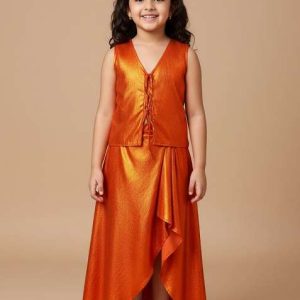 red satin foil print fusion set for girls