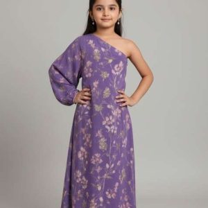girls purple floral print chiffon dress