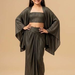 girls black solid satin fusion set