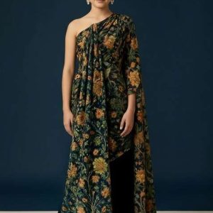girls multicolor floral print chinon pre draped saree set
