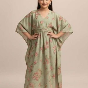 girls grey floral print satin fusion set